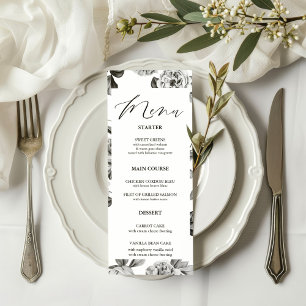 Menu Mariage floral noir et blanc personnalisable