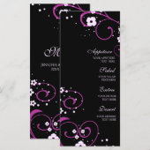 Menu mariage Floral noir et rose (Devant / Derrière)