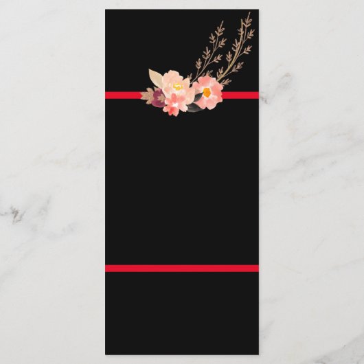 Menu Mariage Floral Noir Et Rouge Moderne (Dos)