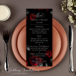 Menu Mariage floral noir et rouge sur mesure