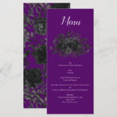 Menu Mariage floral noir violet gothique (Devant / Derrière)
