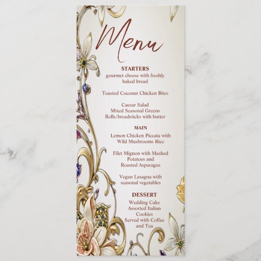 Menu Mariage Floral Or Blanc (Devant)