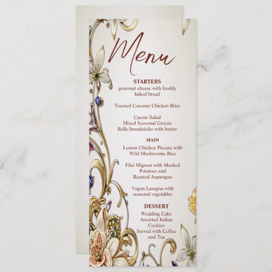 Menu Mariage Floral Or Blanc (Devant / Derrière)