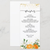 Menu Mariage Floral Orange Citron Doré Script (Devant / Derrière)