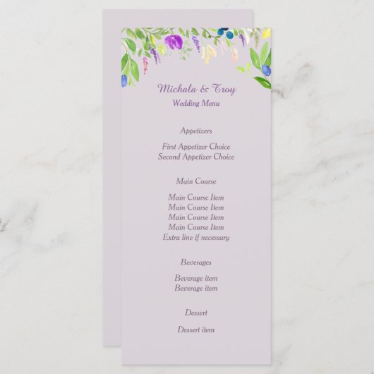 Menu Mariage Floral Orchidée aquarelle (Devant / Derrière)