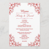 Menu Mariage Floral Orné Rouge (Devant)