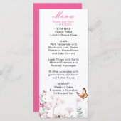 Menu Mariage Floral Papillon Rose Foncé de Printemps (Devant / Derrière)