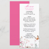 Menu Mariage Floral Papillon Rose Profond de Printemps (Devant / Derrière)