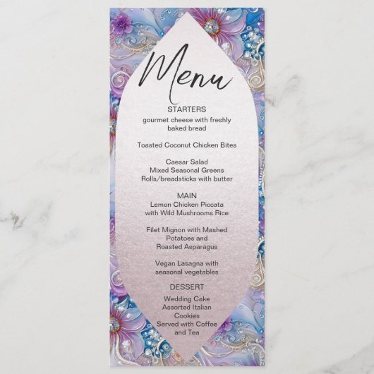 Menu Mariage Floral Pearly Gems coloré (Devant)