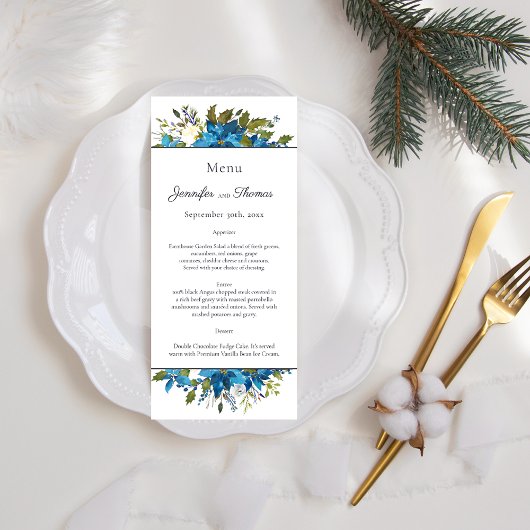 Menu Mariage Floral Poinsettia | bleu turquoise