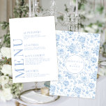 Menu mariage floral porcelaine chinoiserie bleu<br><div class="desc">Améliorez votre célébration mariage inspirée de la Chinoiserie en porcelaine bleue intemporelle avec une carte de menu élégante. Présentant un délicat motif de fleurs blanches et bleues, ce design raffiné est complété par une touche personnalisée - le monogramme de mariée et de mariée sur le dos, créant un élément mémorable...</div>