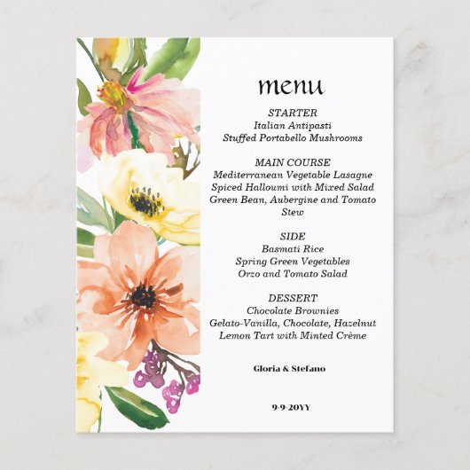 Menu Mariage Floral Ressort Budget (Devant)