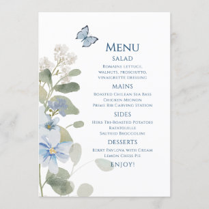 Menu Mariage floral romantique bleu Dusty