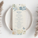 Menu Mariage floral romantique bleu Dusty<br><div class="desc">Le menu de Mariage floral Dusty Blue propose des fleurs de céleste bleu poussiéreux et de delphinium avec une végétation d'eucalyptus agrémentée de papillons. Ajoutez votre texte personnalisé dans un élégant script moderne.Affichez la collection. Conçu pour vous par Evco Studio www.zazzle.com/store/evcostudio</div>