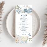Menu Mariage floral romantique bleu Dusty<br><div class="desc">Le menu de Mariage floral Dusty Blue propose des fleurs de céleste bleu poussiéreux et de delphinium avec une végétation d'eucalyptus agrémentée de papillons. Ajoutez votre texte personnalisé dans un élégant script moderne.Affichez la collection. Conçu pour vous par Evco Studio www.zazzle.com/store/evcostudio</div>