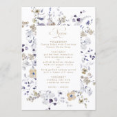 Menu Mariage Floral Romantique Violet Blanc Or (Devant)