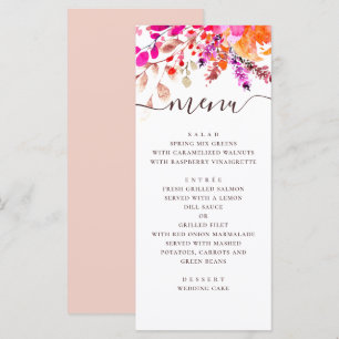 Menu Mariage floral rose aquarelle. Jardin botanique