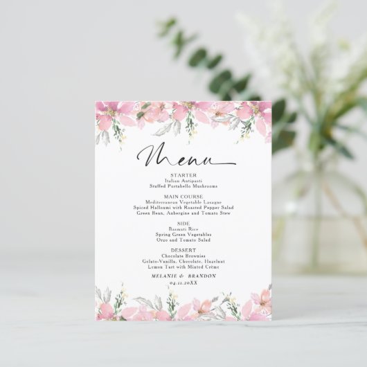 Menu Mariage floral rose budget (Debout devant)