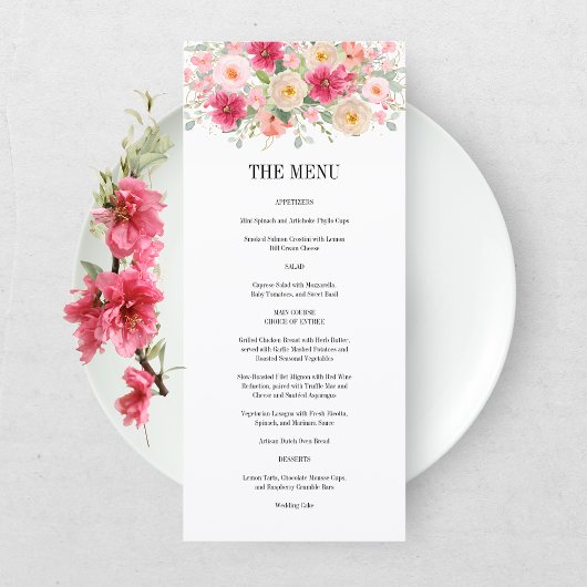 Menu Mariage Floral Rose Clair Aquarelle Moderne