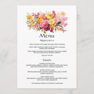 Menu Mariage floral rose et jaune