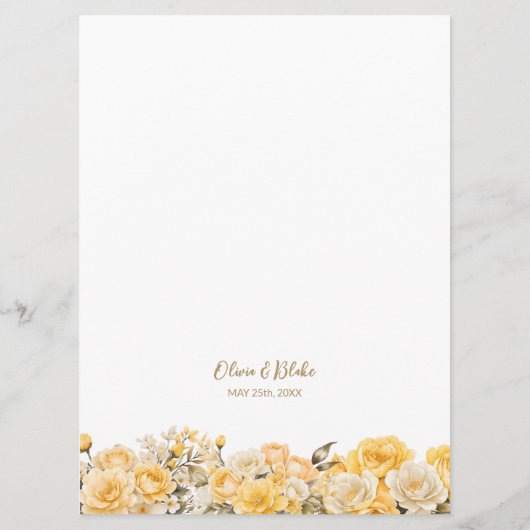 Menu Mariage Floral Rose Jaune (Dos)