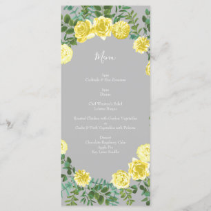Menu Mariage Floral Rose Jaune clair et Gris