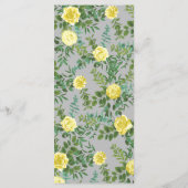 Menu Mariage Floral Rose Jaune clair et Gris (Dos)