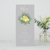 Menu Mariage Floral Rose Jaune clair et Gris (Debout devant)