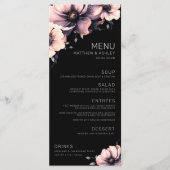 Menu Mariage Floral Rose Moderne Noir (Devant)