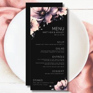 Menu Mariage Floral Rose Moderne Noir