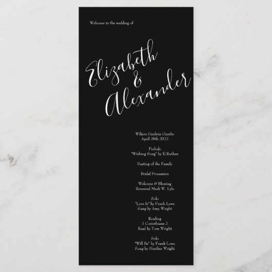 Menu Mariage floral rose noire et blanche (Devant)
