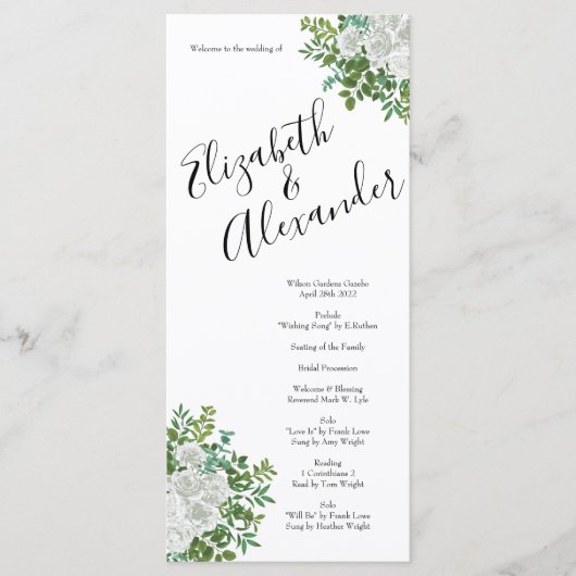 Menu Mariage floral rose noire et blanche (Devant)