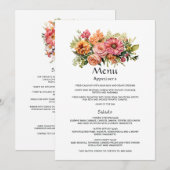 Menu Mariage floral rose, orange et vert (Devant / Derrière)