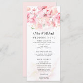 Menu Mariage floral rose pâle (Devant / Derrière)