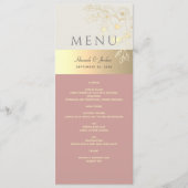Menu Mariage Floral Rose Pâle et Or (Devant)