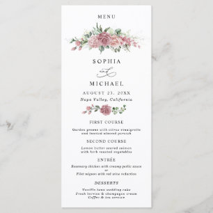 Menu Mariage Floral Rose Poussiéreux