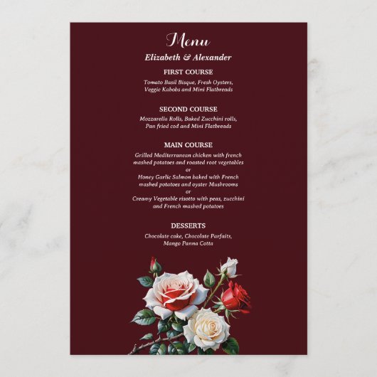 Menu Mariage floral rose rose foncé (Devant)