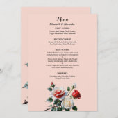 Menu Mariage floral rose rose foncé (Devant / Derrière)