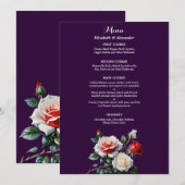 Menu Mariage floral rose rose foncé (Devant / Derrière)