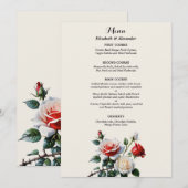 Menu Mariage floral rose rose foncé (Devant / Derrière)