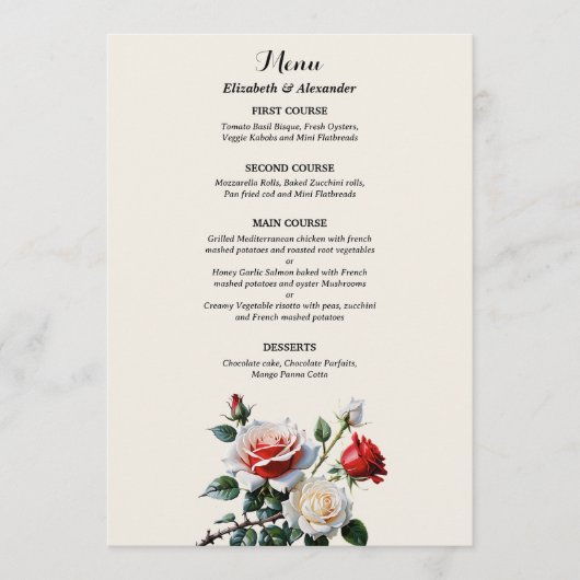 Menu Mariage floral rose rose foncé (Devant)