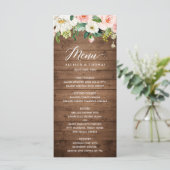 Menu Mariage floral rose rose rustique en bois (Debout devant)