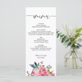Menu Mariage Floral Rose Script (Debout devant)