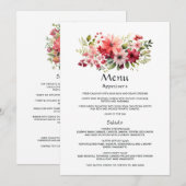 Menu Mariage floral rouge, rose et vert (Devant / Derrière)