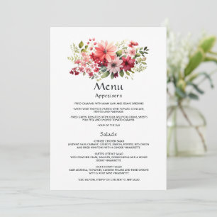 Menu Mariage floral rouge, rose et vert