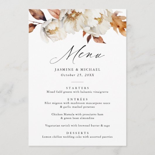 Menu Mariage floral rustique d'automne (Devant)