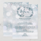 Menu Mariage Floral Rustique Flocons de Neige d'Hiver (Devant / Derrière)