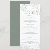 Menu Mariage Floral Sage Minimaliste (Devant / Derrière)