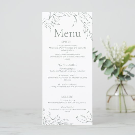 Menu Mariage Floral Sage Minimaliste (Debout devant)