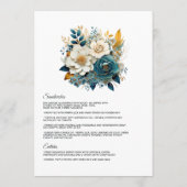Menu Mariage floral sarcelle et or (Dos)